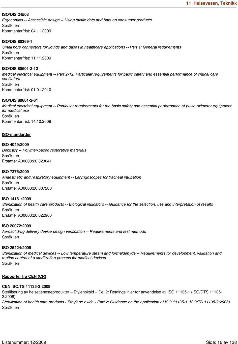 2-12 Medical electrical equipment -- Part 2-12: Particular requirements for basic safety and essential performance of critical care ventilators Kommentarfrist: 01.