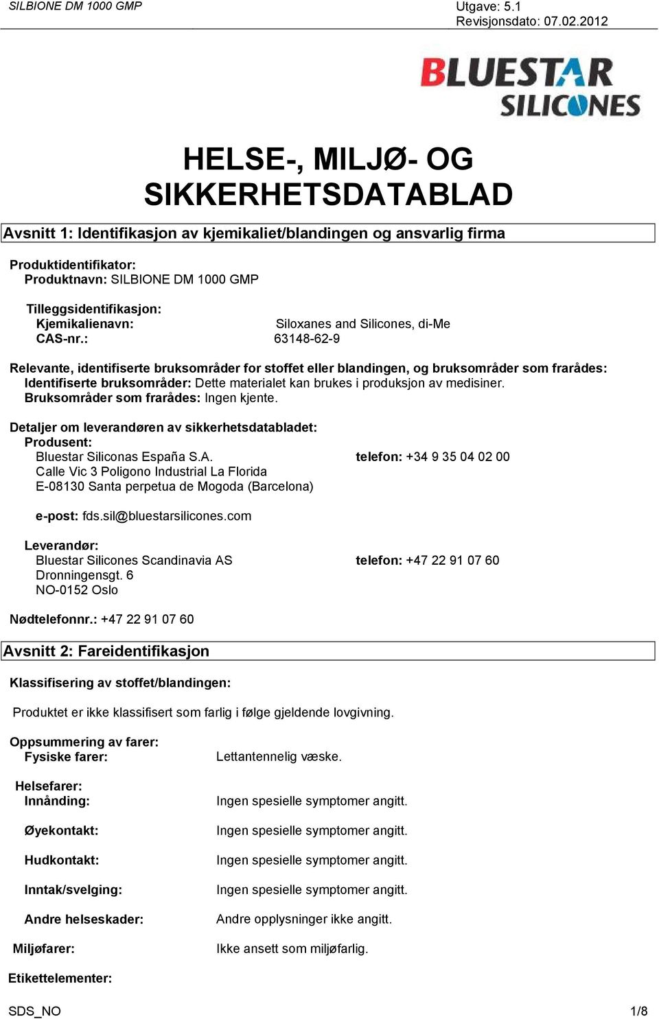 : 63148-62-9 Relevante, identifiserte bruksområder for stoffet eller blandingen, og bruksområder som frarådes: Identifiserte bruksområder: Dette materialet kan brukes i produksjon av medisiner.