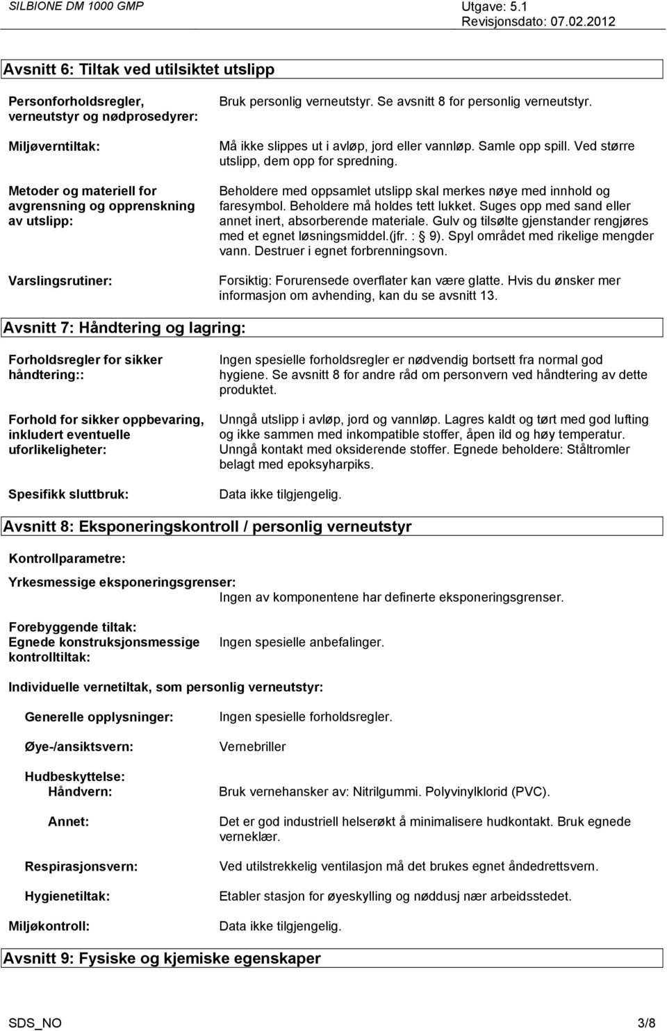 Beholdere med oppsamlet utslipp skal merkes nøye med innhold og faresymbol. Beholdere må holdes tett lukket. Suges opp med sand eller annet inert, absorberende materiale.