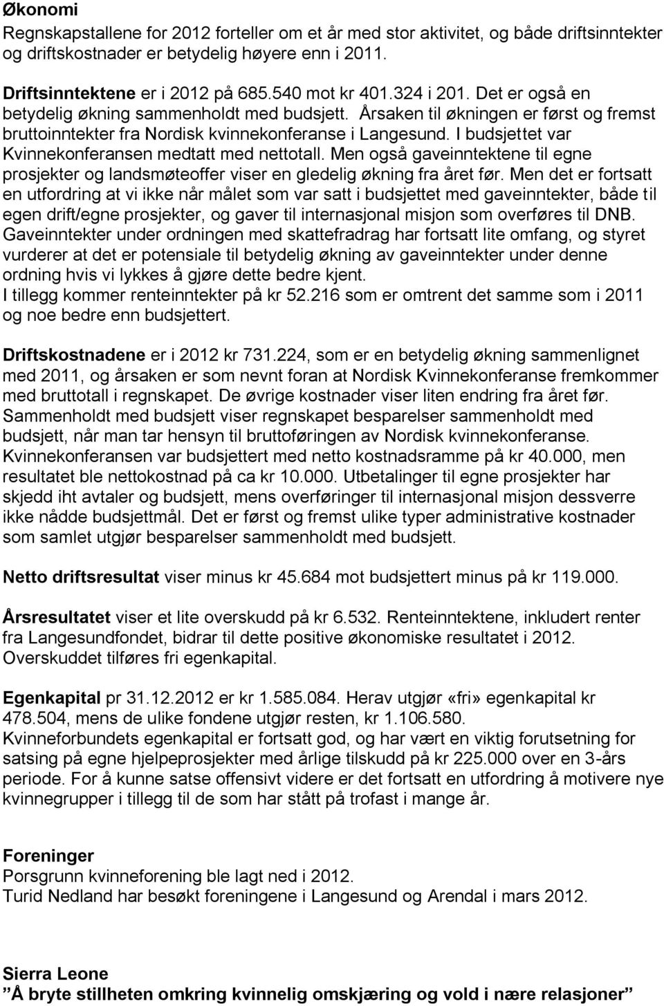 I budsjettet var Kvinnekonferansen medtatt med nettotall. Men også gaveinntektene til egne prosjekter og landsmøteoffer viser en gledelig økning fra året før.