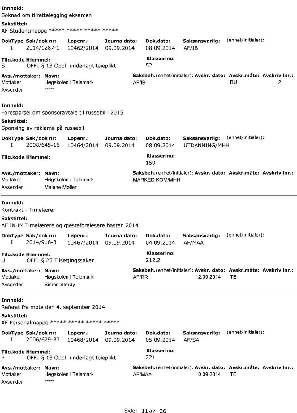 AF NHM Timelærere og gjesteforelesere høsten 2014 2014/916-3 10467/2014 04.09.2014 AF/MAA OFFL 25 Tilsetjingssaker 212.2 AF/RR 12.09.2014 TE Avsender imen torøy nnhold: Referat fra møte den 4.