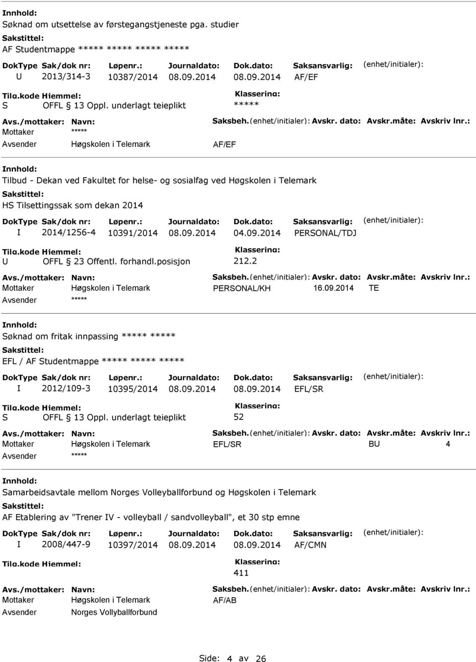 ved Høgskolen i Telemark H Tilsettingssak som dekan 2014 2014/1256-4 10391/2014 04.09.