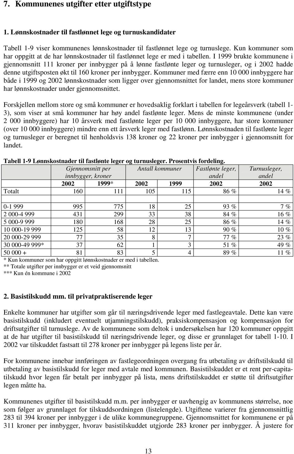 I 1999 brukte kommunene i gjennomsnitt 111 kroner per innbygger på å lønne fastlønte leger og turnusleger, og i 2002 hadde denne utgiftsposten økt til 160 kroner per innbygger.