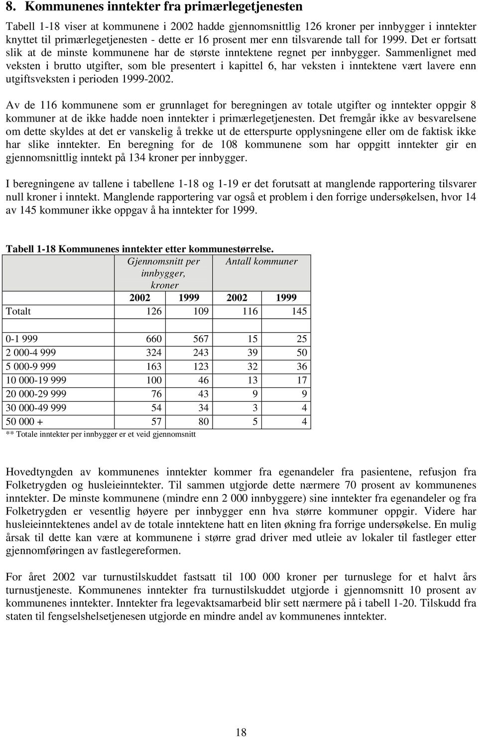 Sammenlignet med veksten i brutto utgifter, som ble presentert i kapittel 6, har veksten i inntektene vært lavere enn utgiftsveksten i perioden 1999-2002.