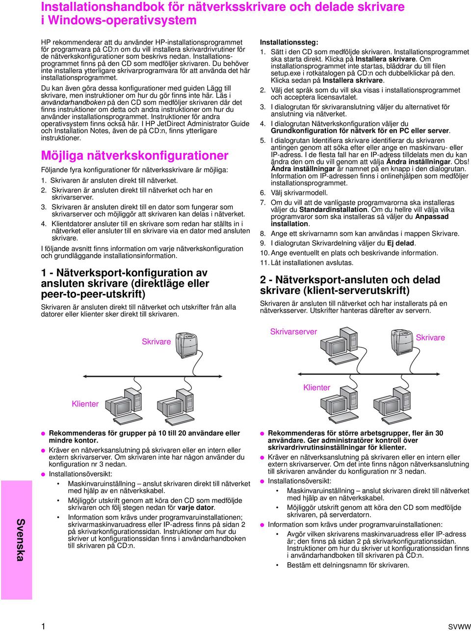 Du behöver inte installera ytterligare skrivarprogramvara för att använda det här installationsprogrammet.