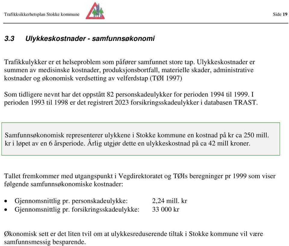 oppstått 82 personskadeulykker for perioden 1994 til 1999. I perioden 1993 til 1998 er det registrert 2023 forsikringsskadeulykker i databasen TRAST.