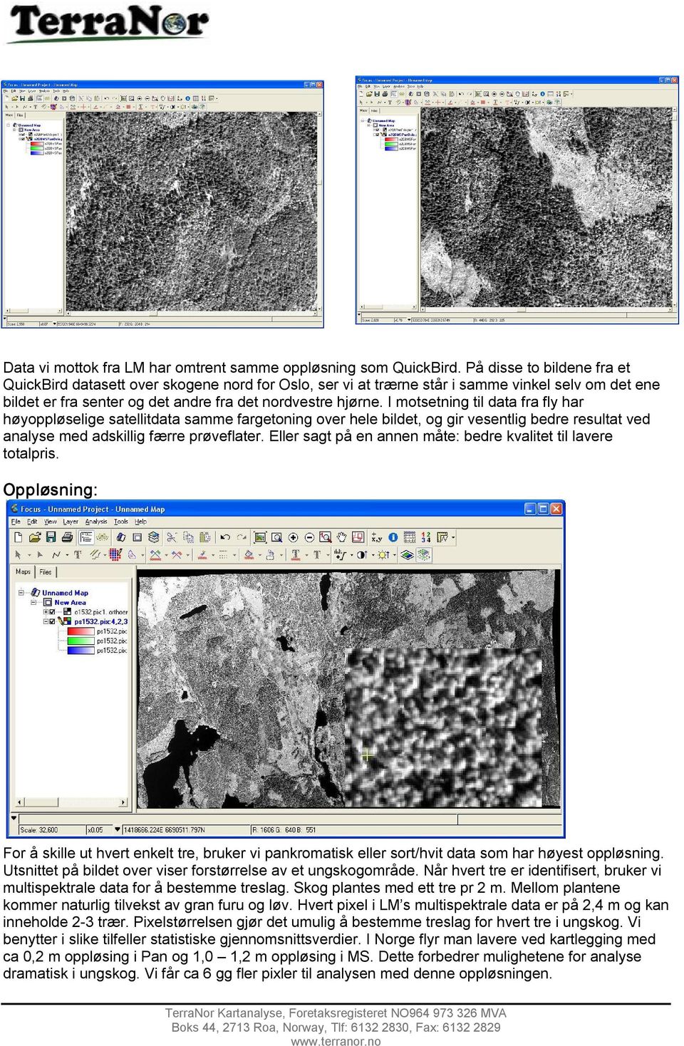 I motsetning til data fra fly har høyoppløselige satellitdata samme fargetoning over hele bildet, og gir vesentlig bedre resultat ved analyse med adskillig færre prøveflater.