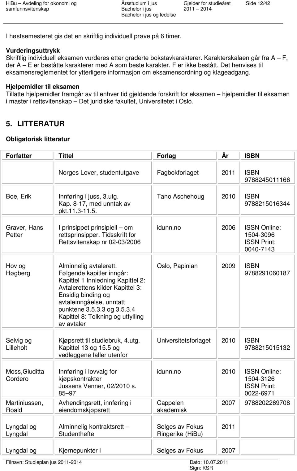 Det henvises til eksamensreglementet for ytterligere informasjon om eksamensordning og klageadgang.