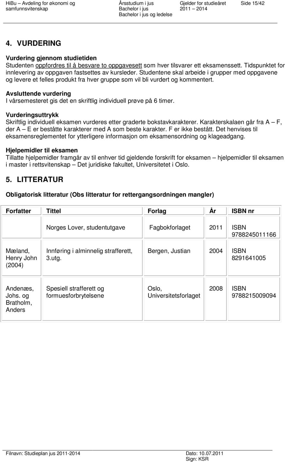 Avsluttende vurdering I vårsemesteret gis det en skriftlig individuell prøve på 6 timer. Vurderingsuttrykk Skriftlig individuell eksamen vurderes etter graderte bokstavkarakterer.