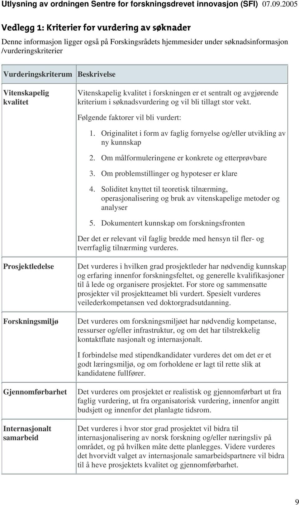 Originalitet i form av faglig fornyelse og/eller utvikling av ny kunnskap 2. Om målformuleringene er konkrete og etterprøvbare 3. Om problemstillinger og hypoteser er klare 4.