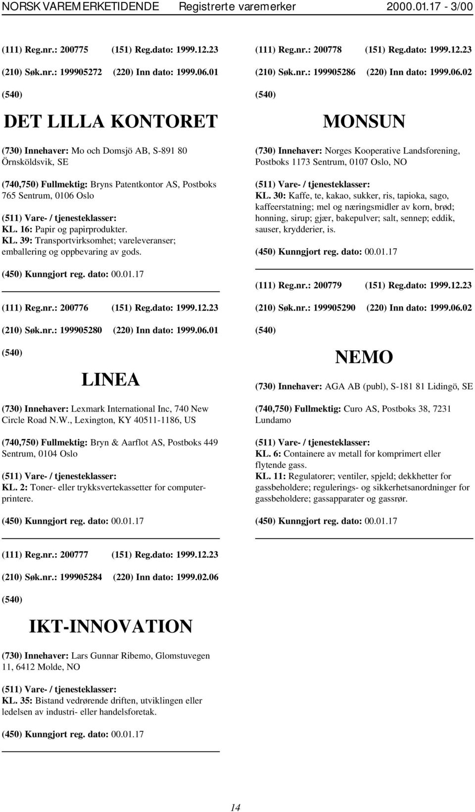 02 DET LILLA KONTORET MONSUN (730) Innehaver: Mo och Domsjö AB, S-891 80 Örnsköldsvik, SE (740,750) Fullmektig: Bryns Patentkontor AS, Postboks 765 Sentrum, 0106 Oslo KL. 16: Papir og papirprodukter.