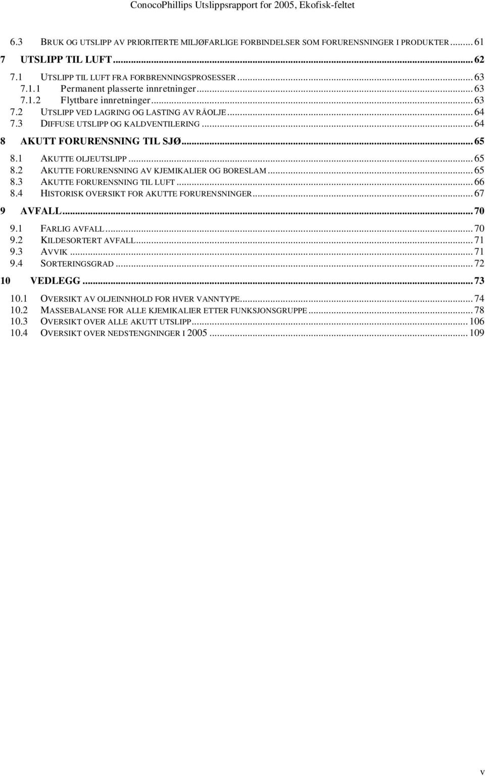 .. 65 8.2 AKUTTE FORURENSNING AV KJEMIKALIER OG BORESLAM... 65 8.3 AKUTTE FORURENSNING TIL LUFT... 66 8.4 HISTORISK OVERSIKT FOR AKUTTE FORURENSNINGER... 67 9 AVFALL... 70 9.1 FARLIG AVFALL... 70 9.2 KILDESORTERT AVFALL.