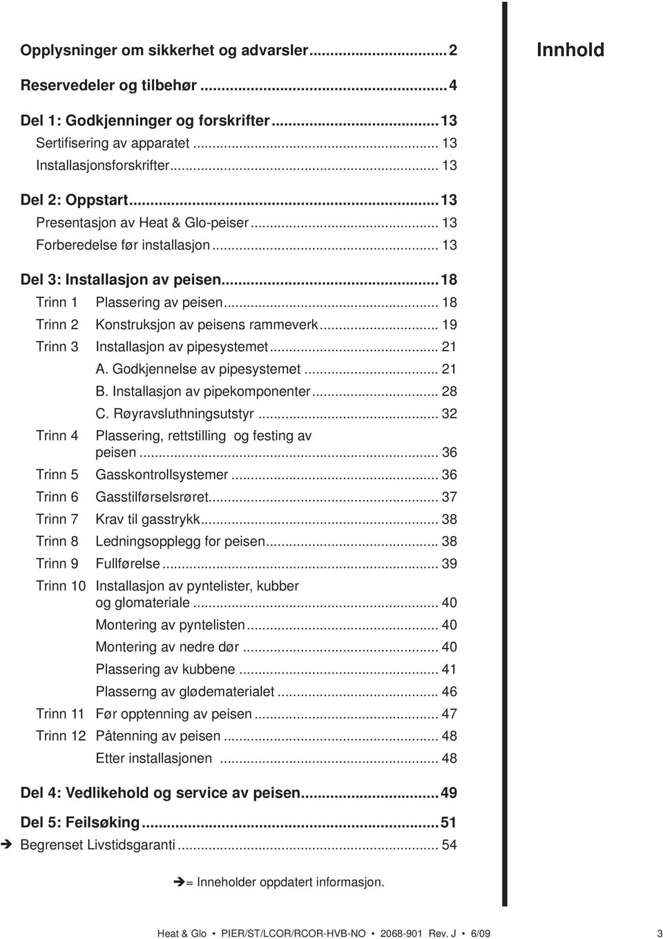 .. 19 Trinn 3 Installasjon av pipesystemet... 21 A. Godkjennelse av pipesystemet... 21 B. Installasjon av pipekomponenter... 28 C. Røyravsluthningsutstyr.