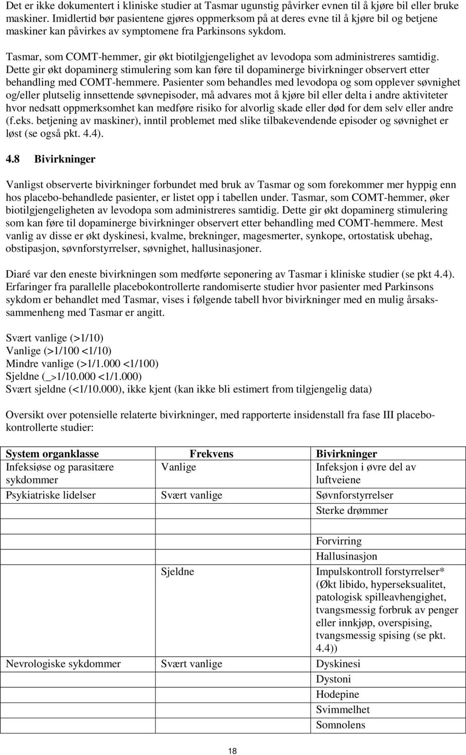 Tasmar, som COMT-hemmer, gir økt biotilgjengelighet av levodopa som administreres samtidig.