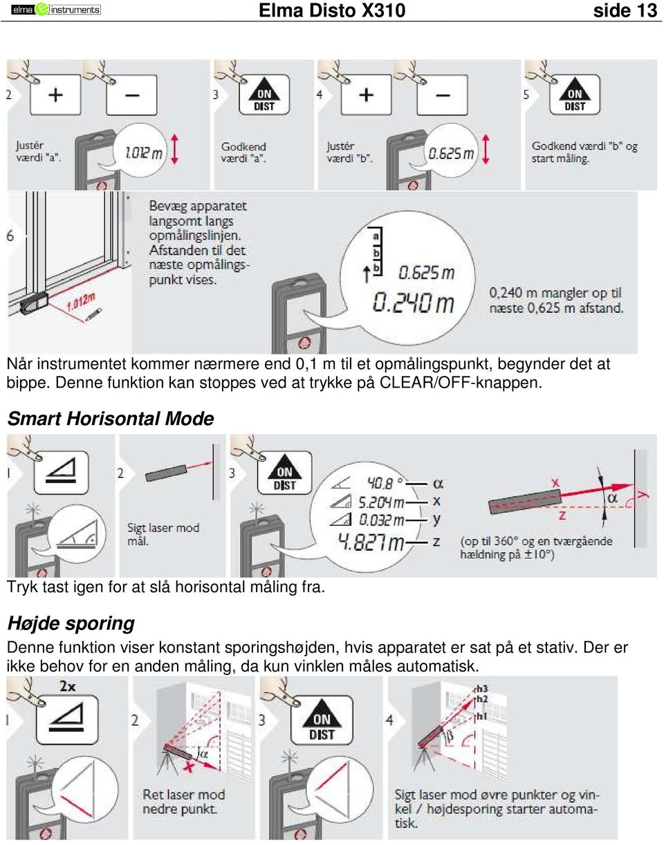 Smart Horisontal Mode Tryk tast igen for at slå horisontal måling fra.