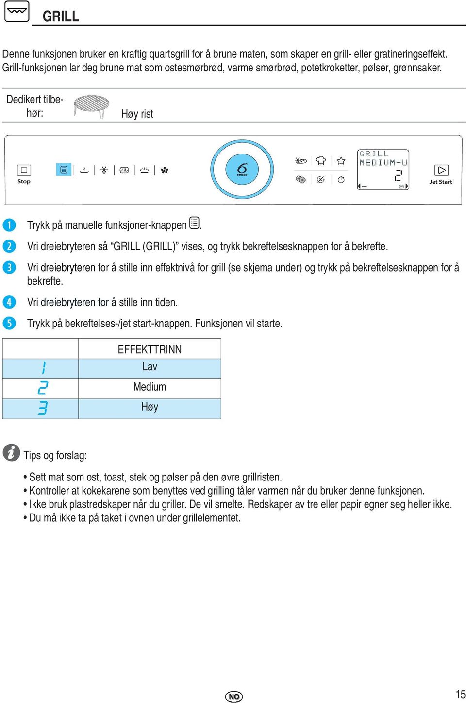 Vri dreiebryteren så GRILL (GRILL) vises, og trykk bekreftelsesknappen for å bekrefte.