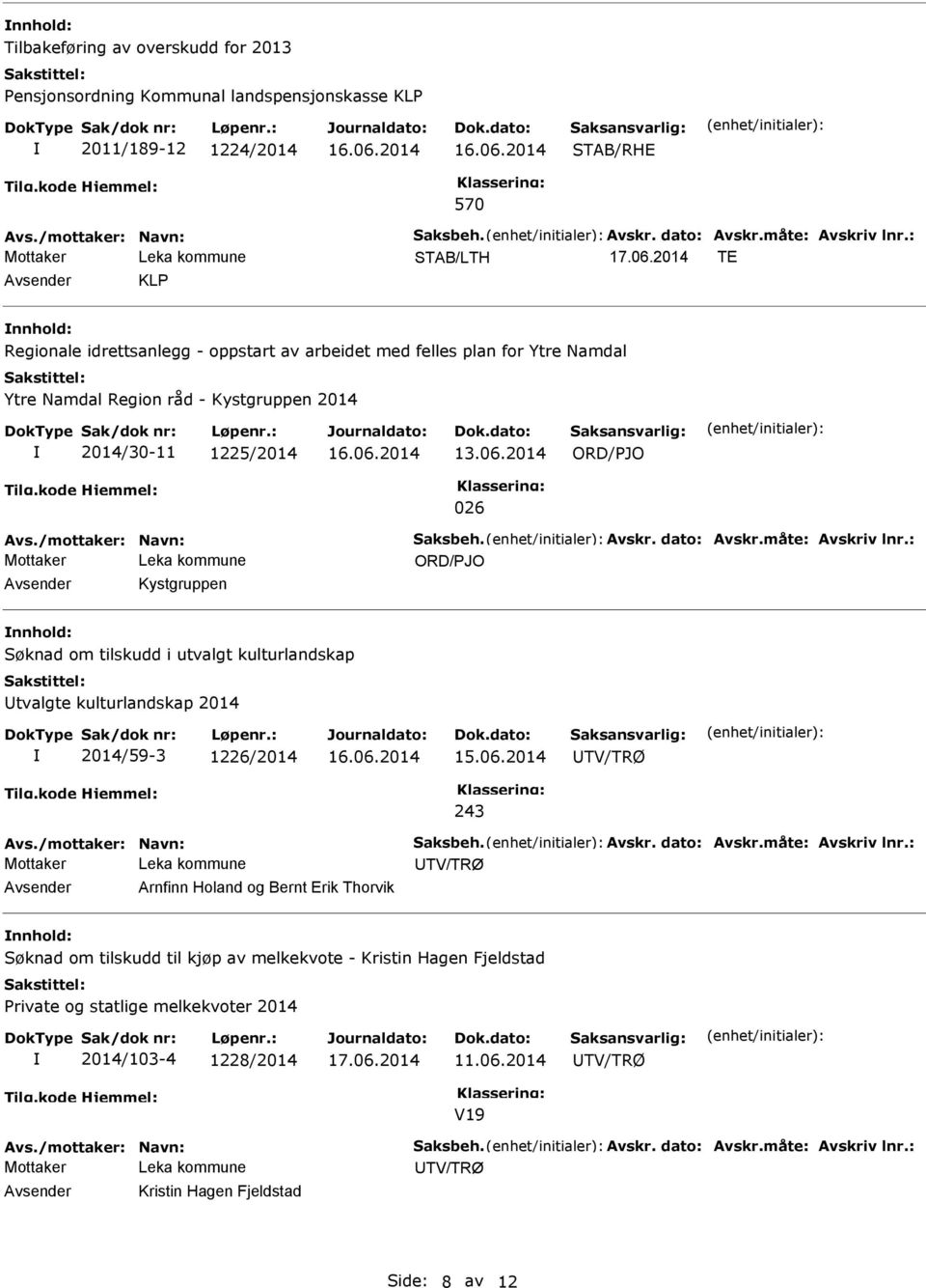 dato: Avskr.måte: Avskriv lnr.: Kystgruppen Søknad om tilskudd i utvalgt kulturlandskap tvalgte kulturlandskap 2014 2014/59-3 1226/2014 15.06.2014 TV/TRØ 243 Avs./mottaker: Navn: Saksbeh. Avskr. dato: Avskr.