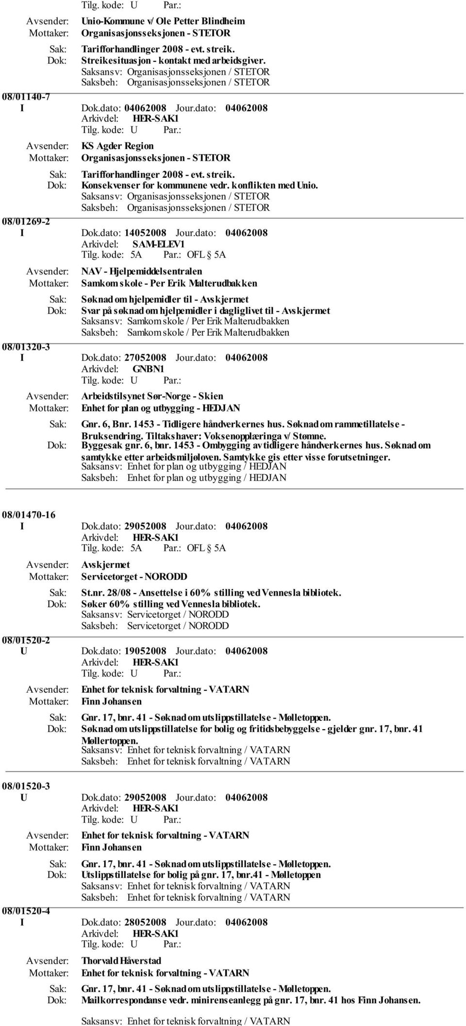 konflikten med Unio. Saksansv: Organisasjonsseksjonen / STETOR 08/01269-2 I Dok.dato: 14052008 Jour.