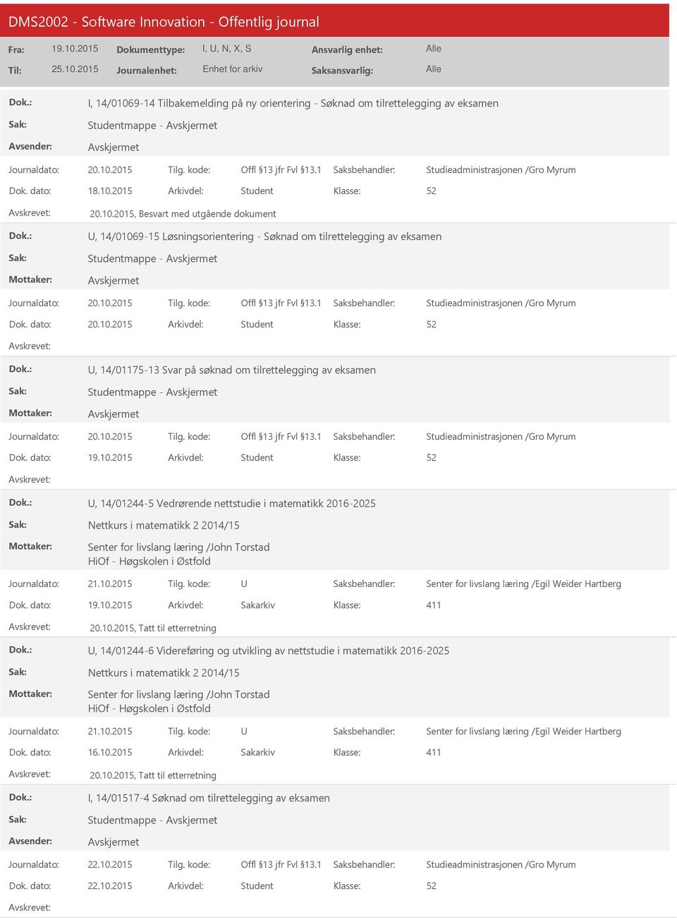 dato: Arkivdel: Student, 14/01244-5 Vedrørende nettstudie i matematikk 2016-2025 Nettkurs i matematikk 2 2014/15 Senter for livslang læring /John Torstad HiOf - Høgskolen i Østfold Senter for