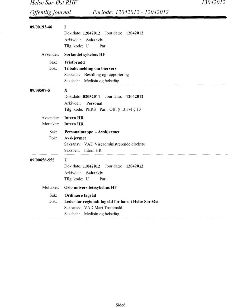 : Offl 13,Fv1 13 Intern HR Intern HR Sak: Personalmappe - Avskjermet Dok: Avskjermet Saksansv: VAD Viseadministrerende direktør Intern