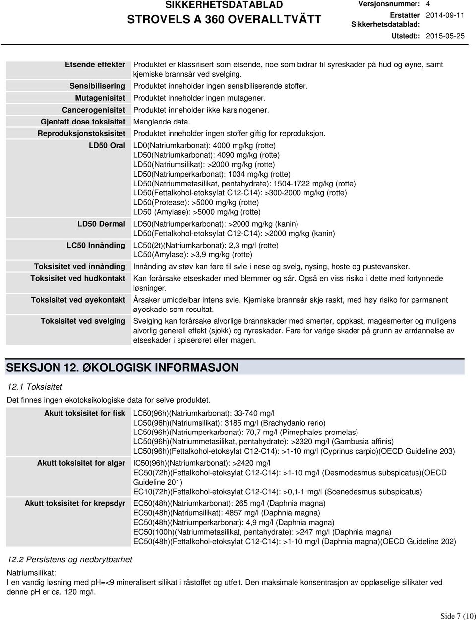 Produktet inneholder ingen sensibiliserende stoffer. Produktet inneholder ingen mutagener. Produktet inneholder ikke karsinogener. Manglende data.