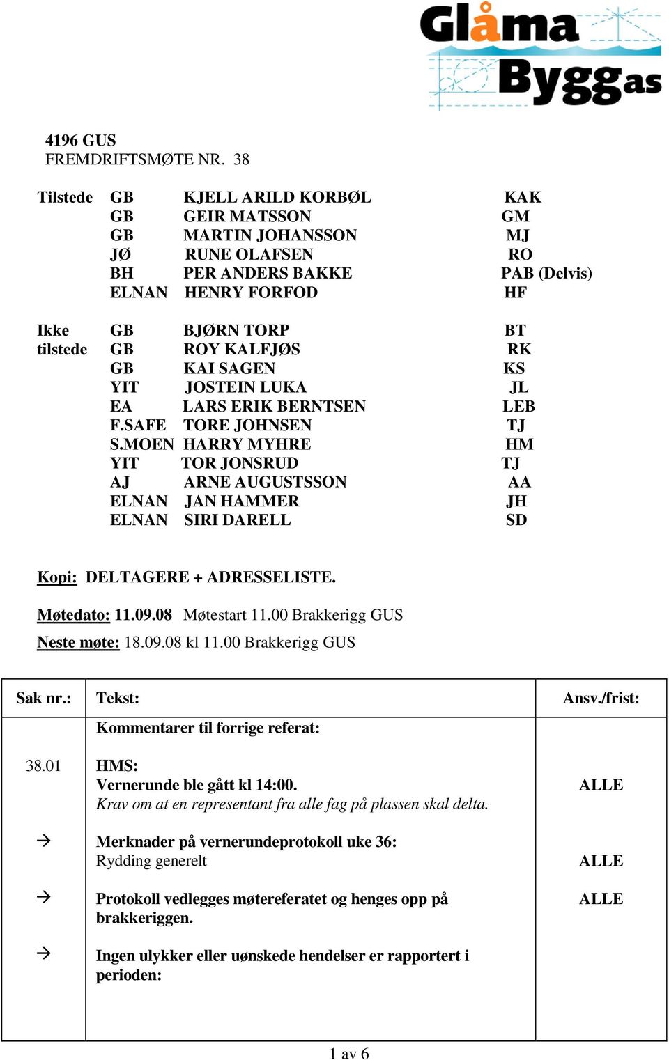 KS YIT JOSTEIN LUKA JL EA LARS ERIK BERNTSEN LEB F.SAFE TORE JOHNSEN TJ S.