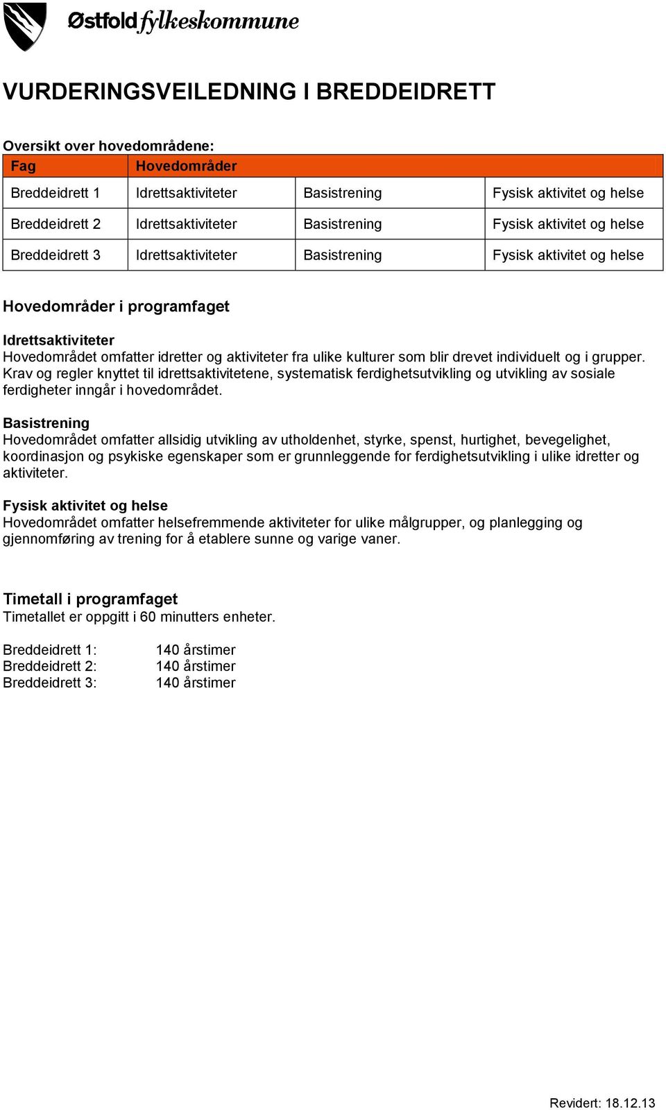 Krav og regler knyttet til, systematisk ferdighetsutvikling og utvikling av sosiale ferdigheter inngår i hovedområdet.