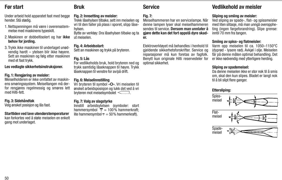 Les vedlagte sikkerhetsinstruksjoner. Fig. 1: Rengjøring av meisler: Meiselholderen er ikke omfattet av maskinens smøringssystem.