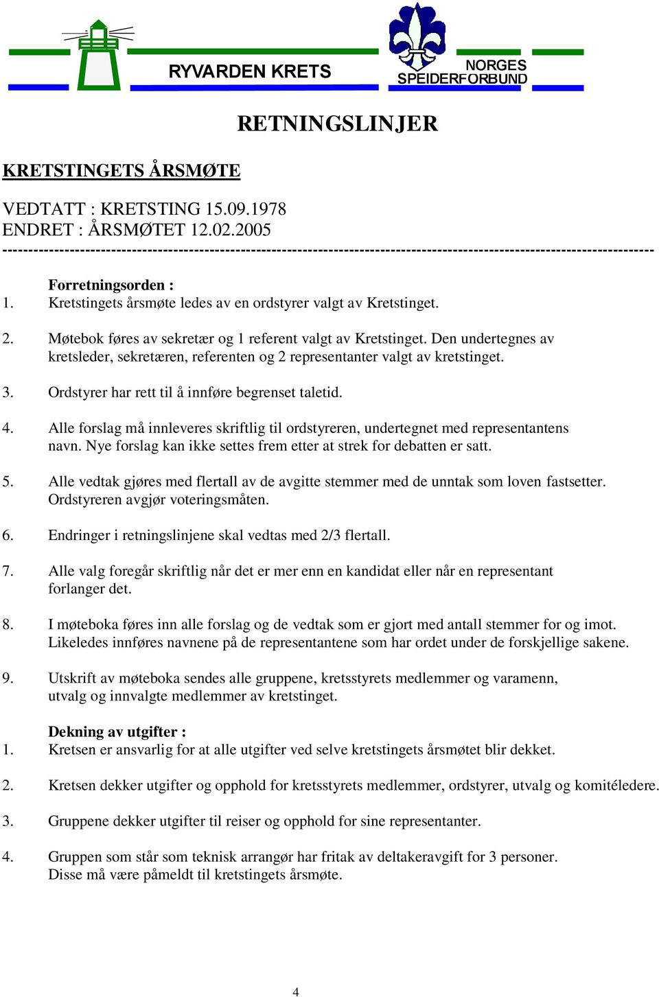 Kretstingets årsmøte ledes av en ordstyrer valgt av Kretstinget. 2. Møtebok føres av sekretær og 1 referent valgt av Kretstinget.