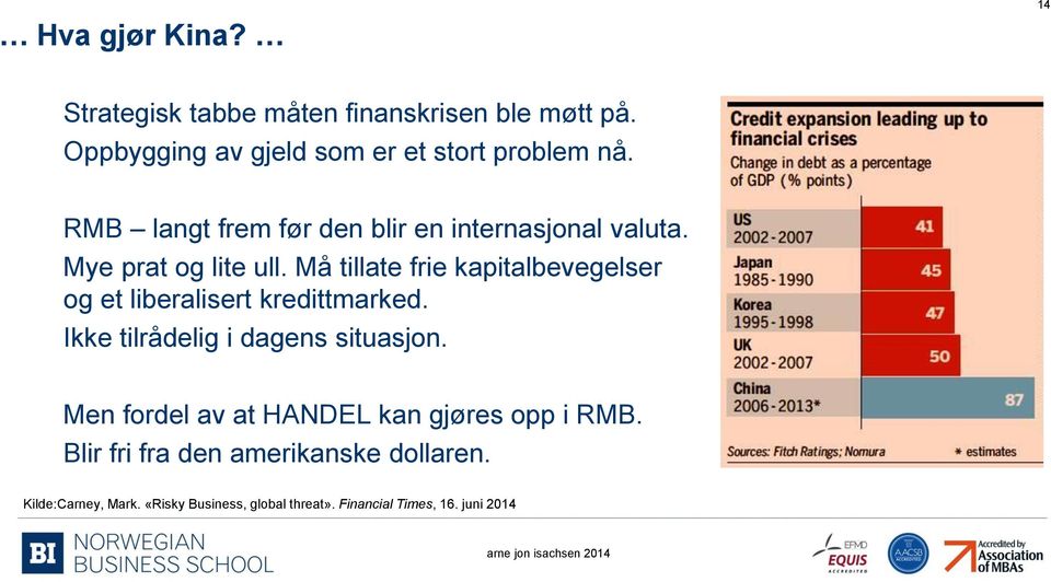 Må tillate frie kapitalbevegelser og et liberalisert kredittmarked. Ikke tilrådelig i dagens situasjon.