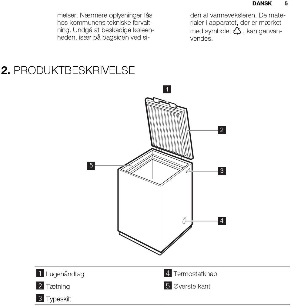 De materialer i apparatet, der er mærket med symbolet, kan genvanvendes. 2.