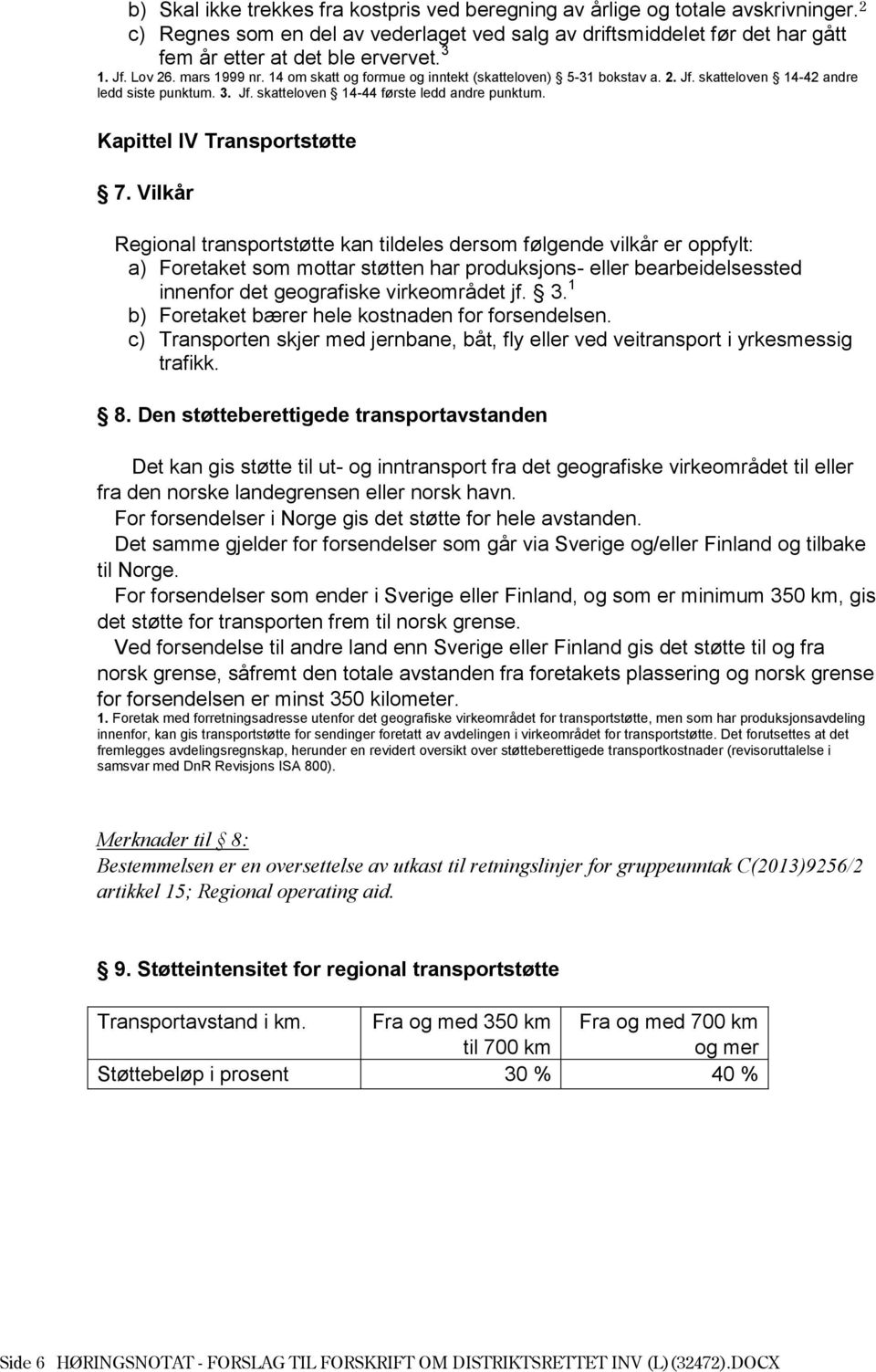 Kapittel IV Transportstøtte 7.