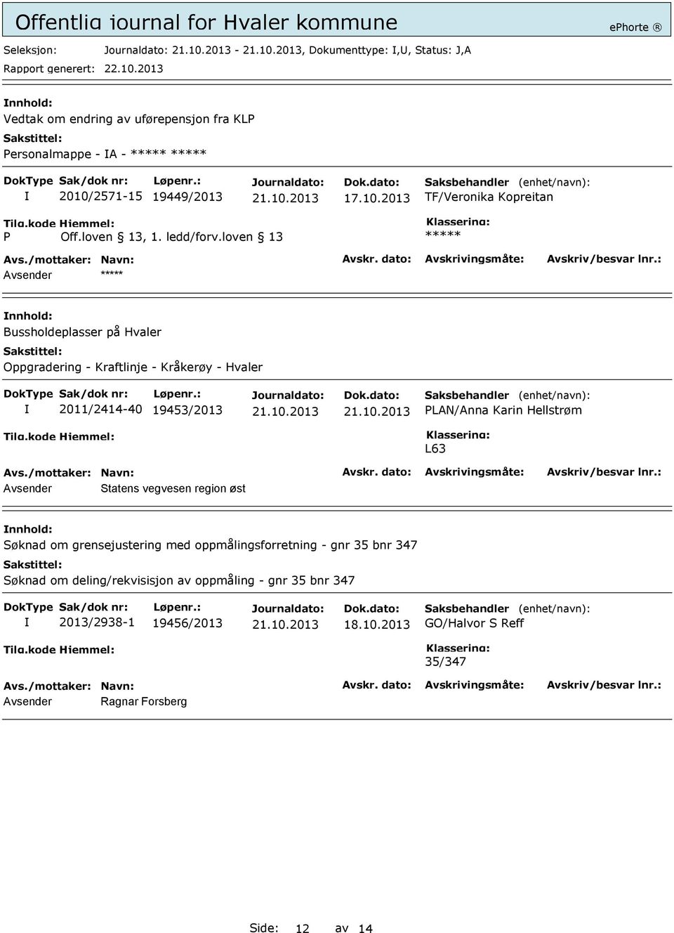 loven 13 Avsender Bussholdeplasser på Hvaler Oppgradering - Kraftlinje - Kråkerøy - Hvaler 2011/2414-40 19453/2013 PLAN/Anna Karin Hellstrøm L63