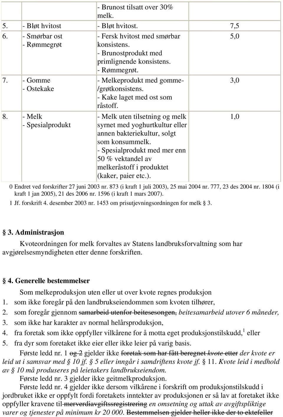 - Melk uten tilsetning og melk syrnet med yoghurtkultur eller annen bakteriekultur, solgt som konsummelk. - Spesialprodukt med mer enn 50 % vektandel av melkeråstoff i produktet (kaker, paier etc.).