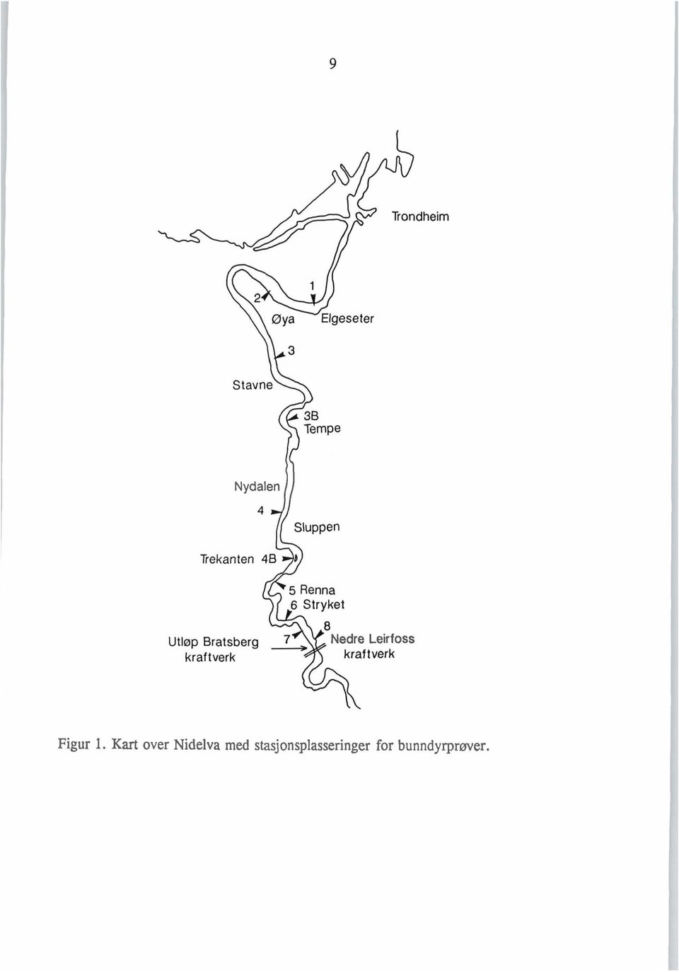 Kart over Nidelva med