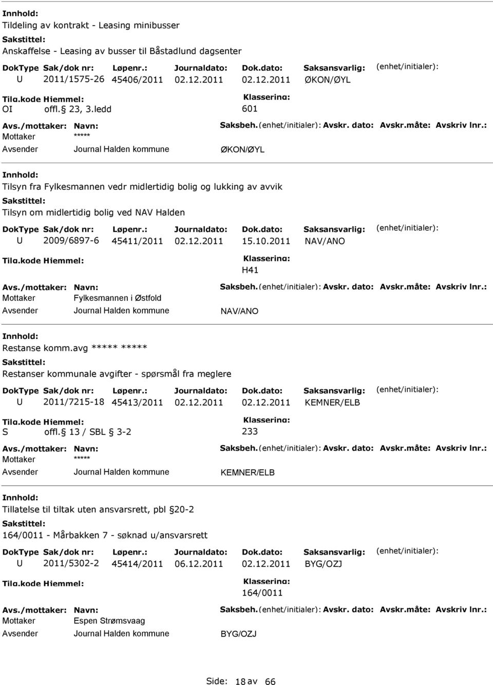 2011 NAV/ANO H41 Avs./mottaker: Navn: Saksbeh. Avskr. dato: Avskr.måte: Avskriv lnr.: Fylkesmannen i Østfold NAV/ANO Restanse komm.