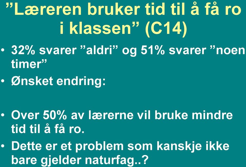 Over 50% av lærerne vil bruke mindre tid til å få ro.