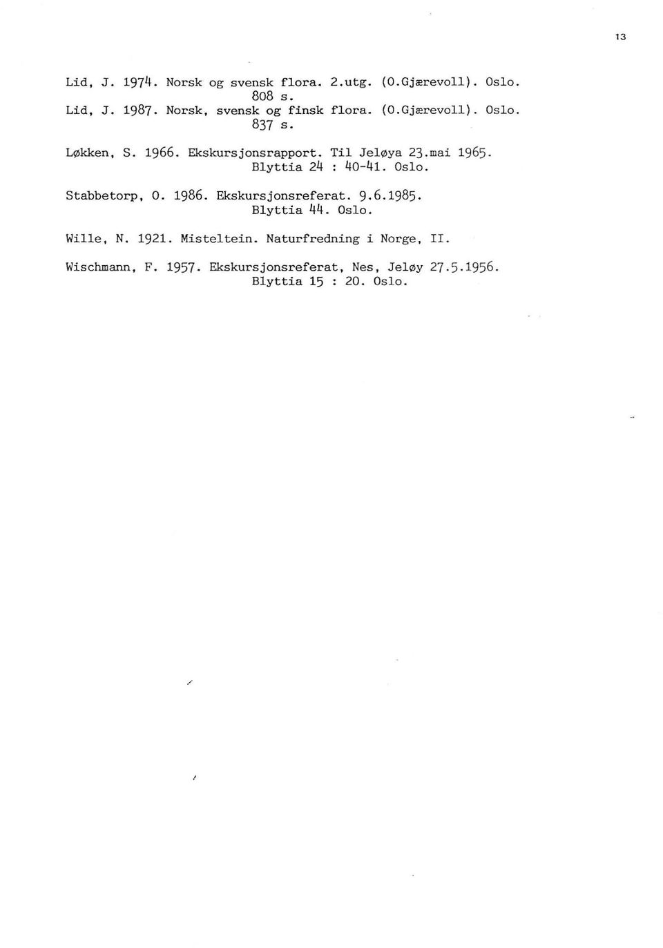 mai 1965. Byttia 24 : 40-41. Oso. Stabbetorp, O. 1986. Ekskursjonsreferat. 9.6.1985. Byttia 44. Oso. Wie, N.