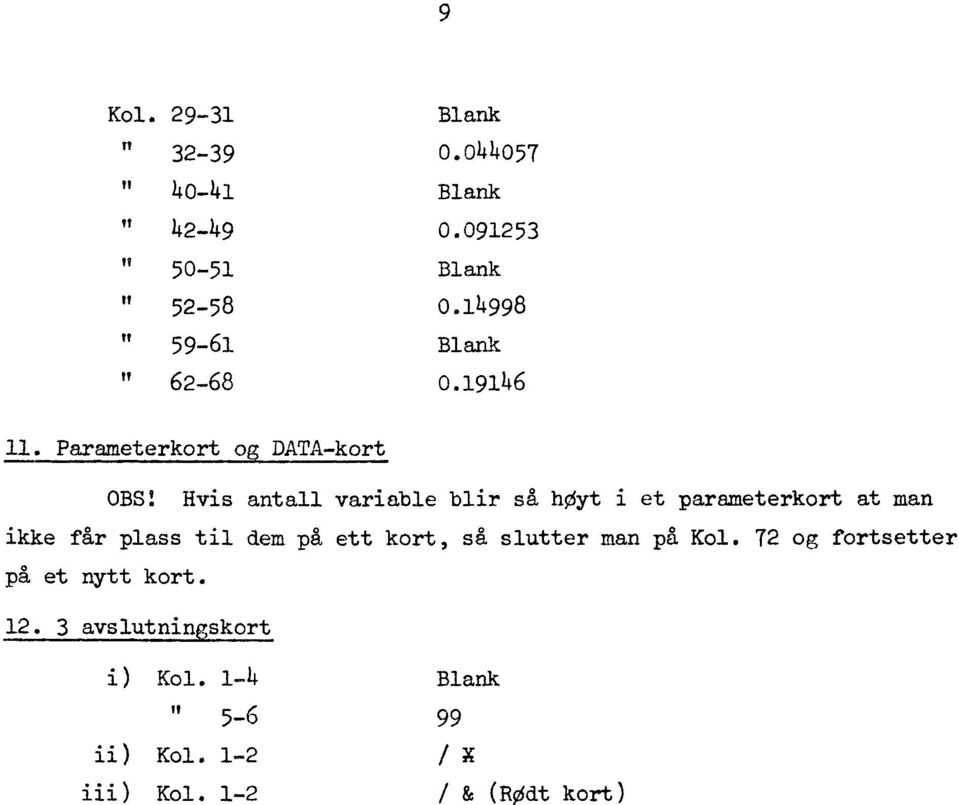 19146 litlaxpasiterlsorta DATA -kort OBS: Hvis antall variable blir så hoyt i et parameterkort at