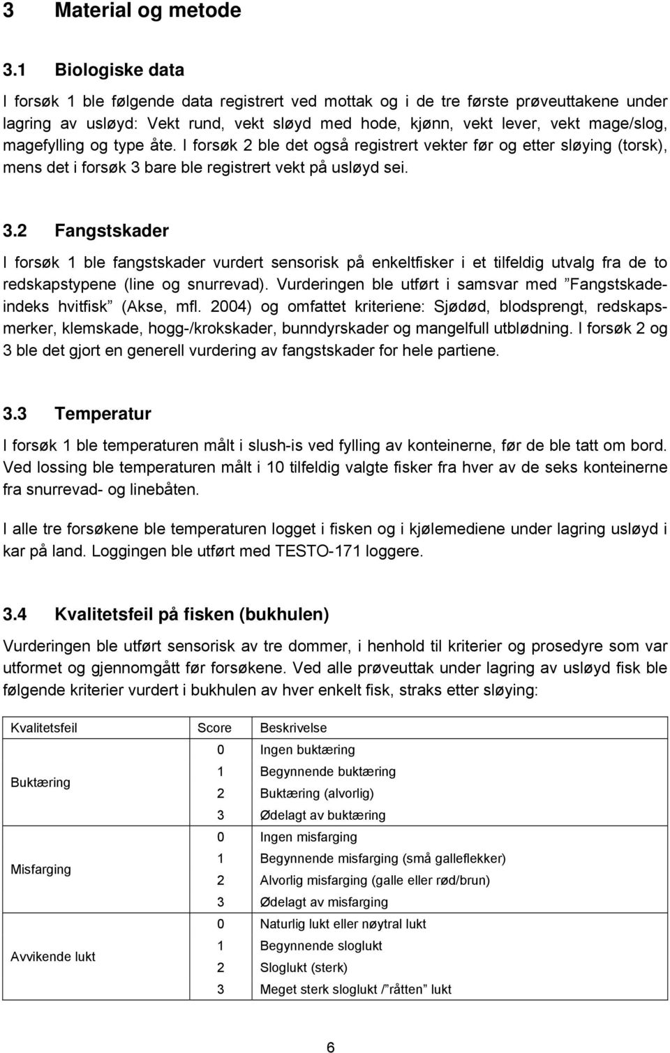 magefylling og type åte. I forsøk 2 ble det også registrert vekter før og etter sløying (torsk), mens det i forsøk 3 