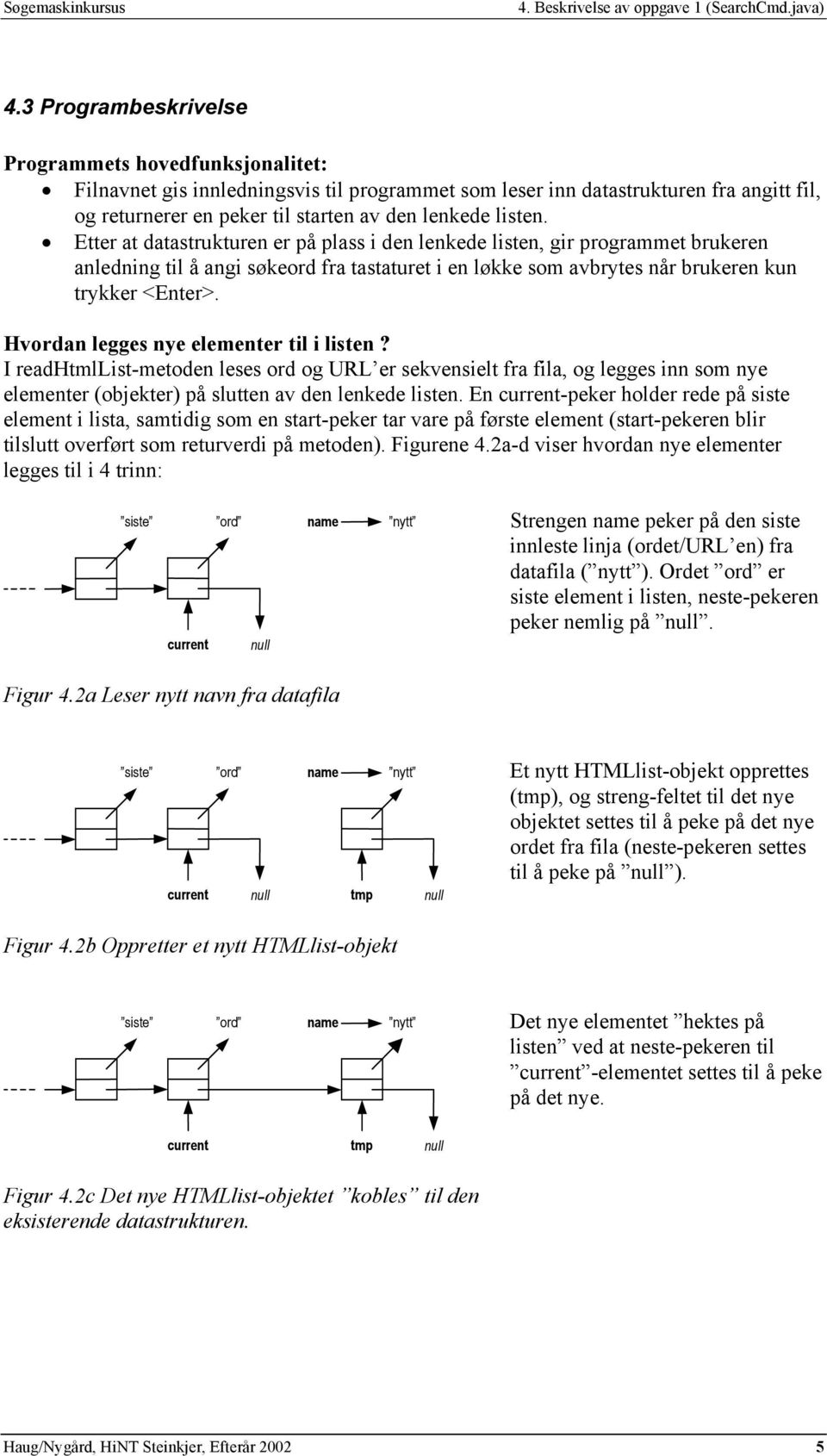 Etter at datastrukturen er på plass i den lenkede listen, gir programmet brukeren anledning til å angi søkeord fra tastaturet i en løkke som avbrytes når brukeren kun trykker <Enter>.