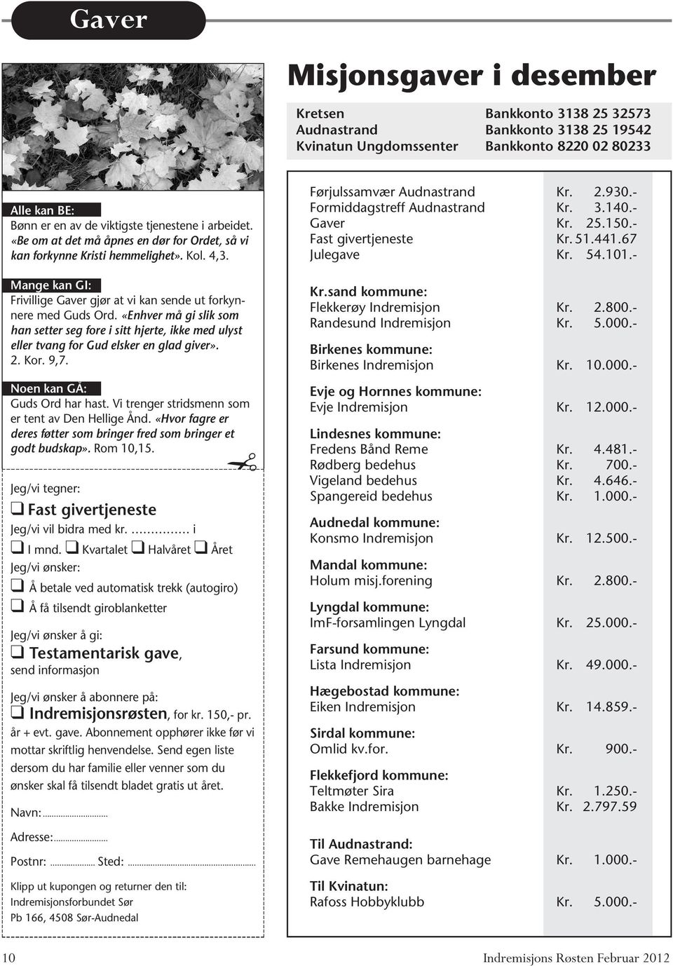 «Enhver må gi slik som han setter seg fore i sitt hjerte, ikke med ulyst eller tvang for Gud elsker en glad giver». 2. Kor. 9,7. Noen kan GÅ: Guds Ord har hast.