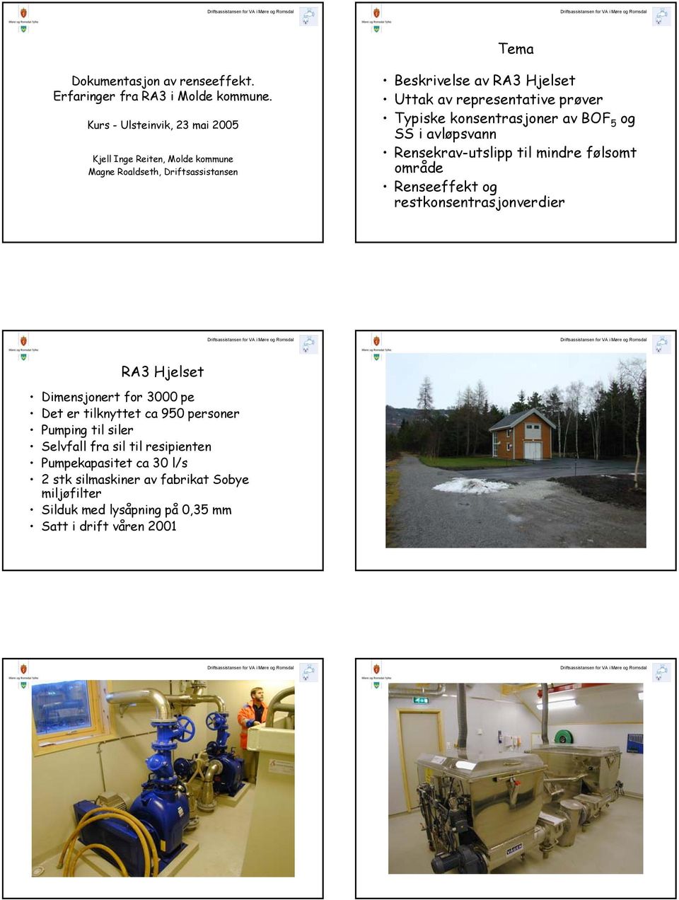 prøver Typiske konsentrasjoner av BOF 5 og SS i avløpsvann Rensekrav-utslipp til mindre følsomt område Renseeffekt og restkonsentrasjonverdier RA3