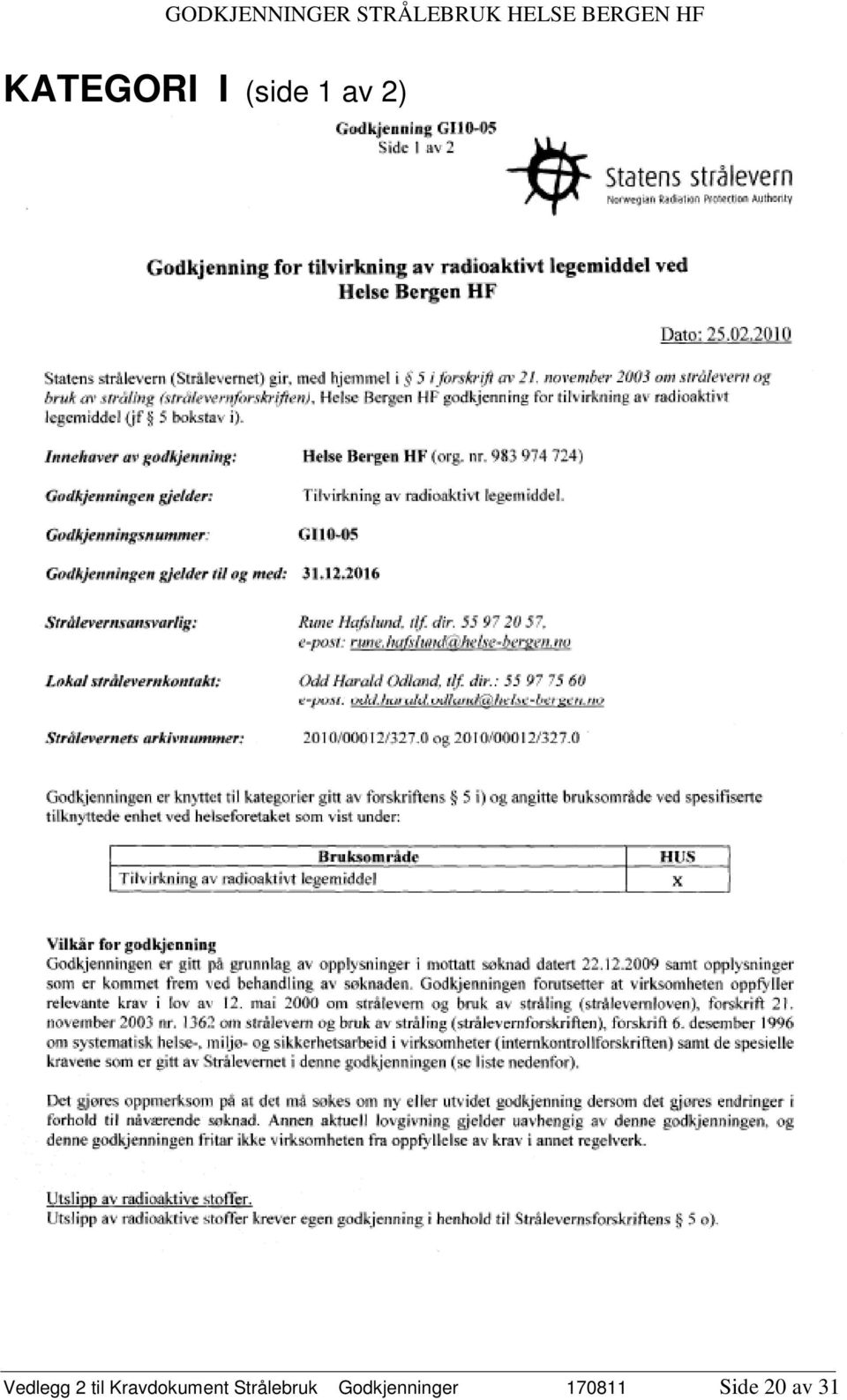 Kravdokument Strålebruk