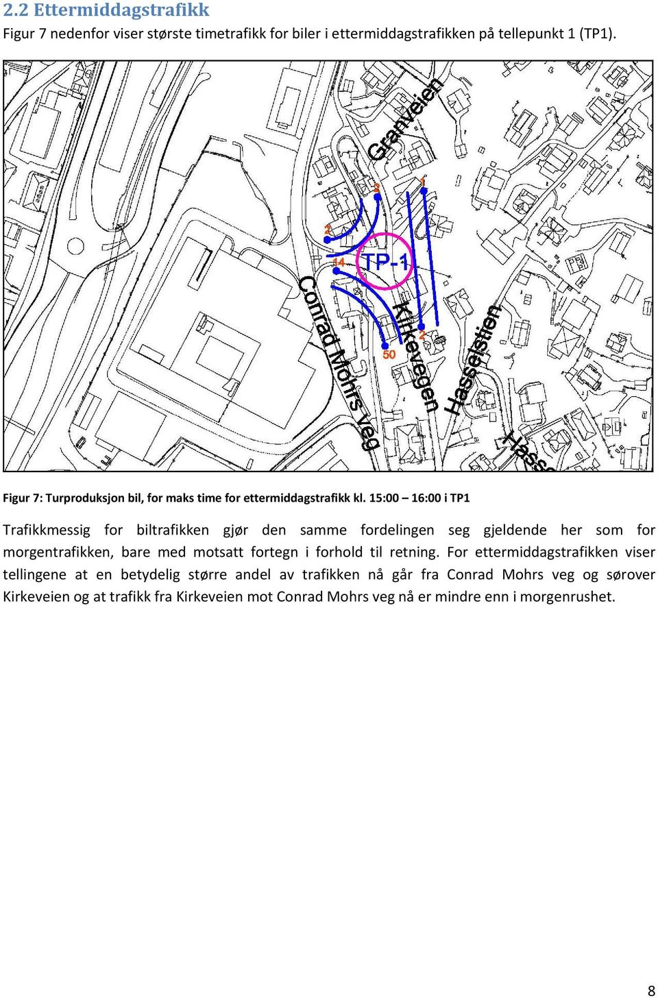 15:00 16:00 i TP1 Trafikkmessig for biltrafikken gjør den samme fordelingen seg gjeldende her som for morgentrafikken, bare med motsatt fortegn