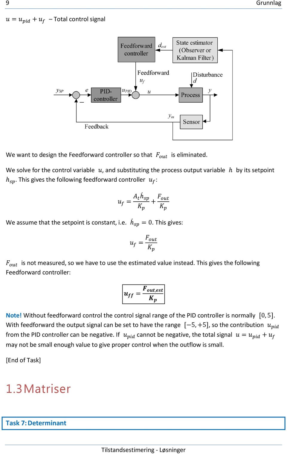 This gives the following Feedforward controller: Note! Without feedforward control the control signal range of the PID controller is normally.