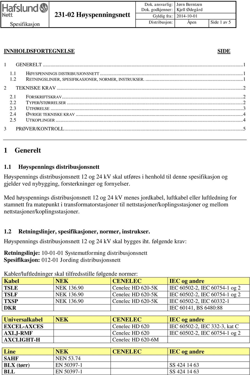 4 ØVRIGE TEKNISKE KRAV... 4 2.5 UTKOPLINGER... 4 3 PRØVER/KONTROLL... 5 1 Generelt 1.