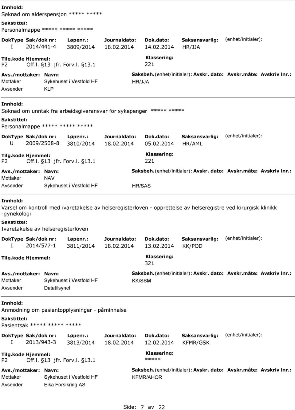 2014 Mottaker NAV HR/SAS Varsel om kontroll med ivaretakelse av helseregisterloven - opprettelse av helseregistre ved kirurgisk