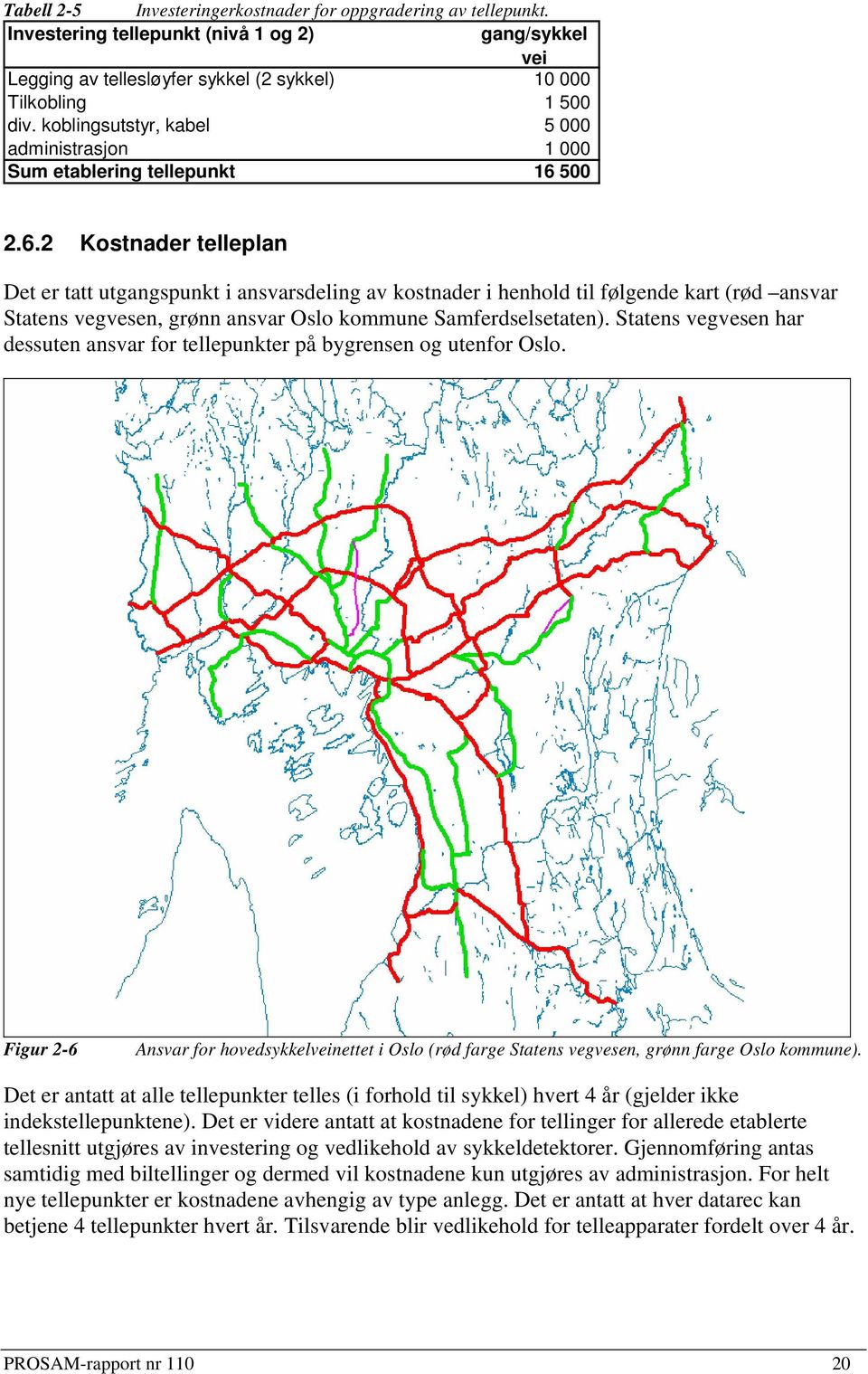 500 2.6.2 Kostnader telleplan Det er tatt utgangspunkt i ansvarsdeling av kostnader i henhold til følgende kart (rød ansvar Statens vegvesen, grønn ansvar Oslo kommune Samferdselsetaten).