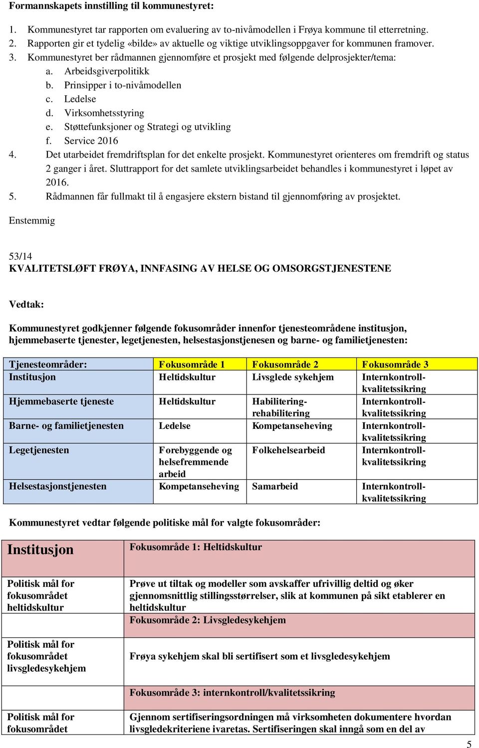 Arbeidsgiverpolitikk b. Prinsipper i to-nivåmodellen c. Ledelse d. Virksomhetsstyring e. Støttefunksjoner og Strategi og utvikling f. Service 2016 4.